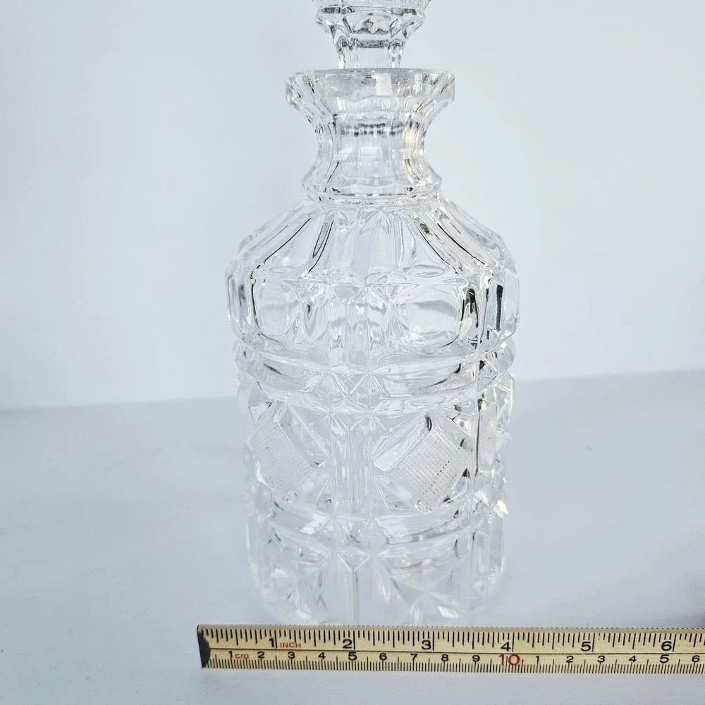 Vintage MCM Heavy Lead Crystal Liquor Decanter Starburst Diamond Pattern Barware